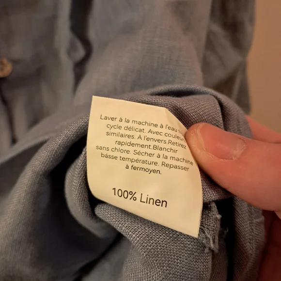 Lintico Top Women's Large L Blue Chambray Linen Fitted Office Career Coastal - Picture 9 of 13
